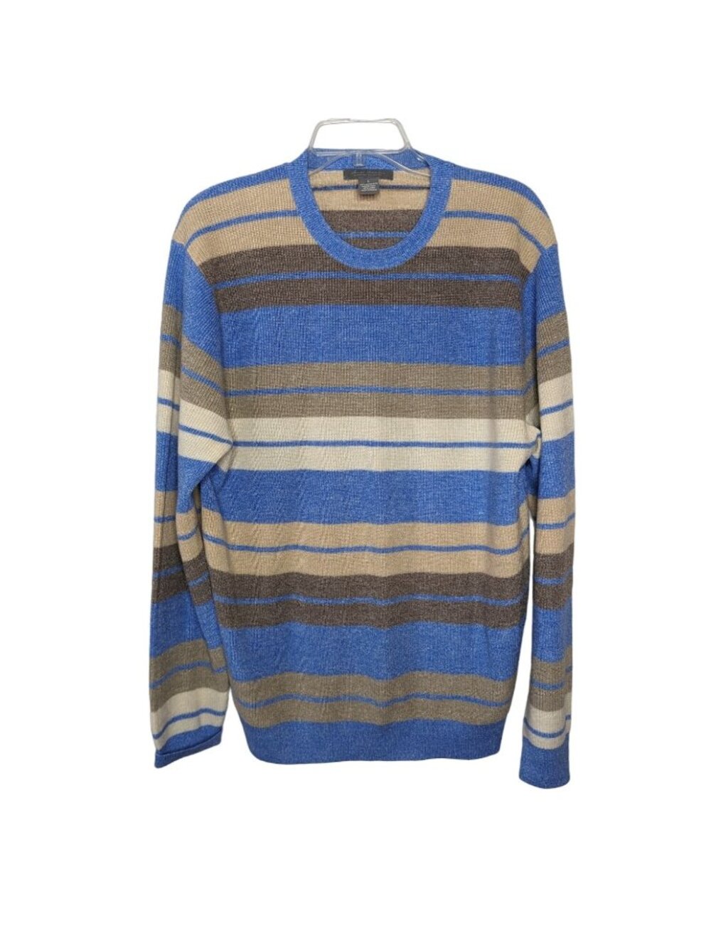 Daniel Cremieux long sleeve stripe Crew neck Merino blue brown sweater L